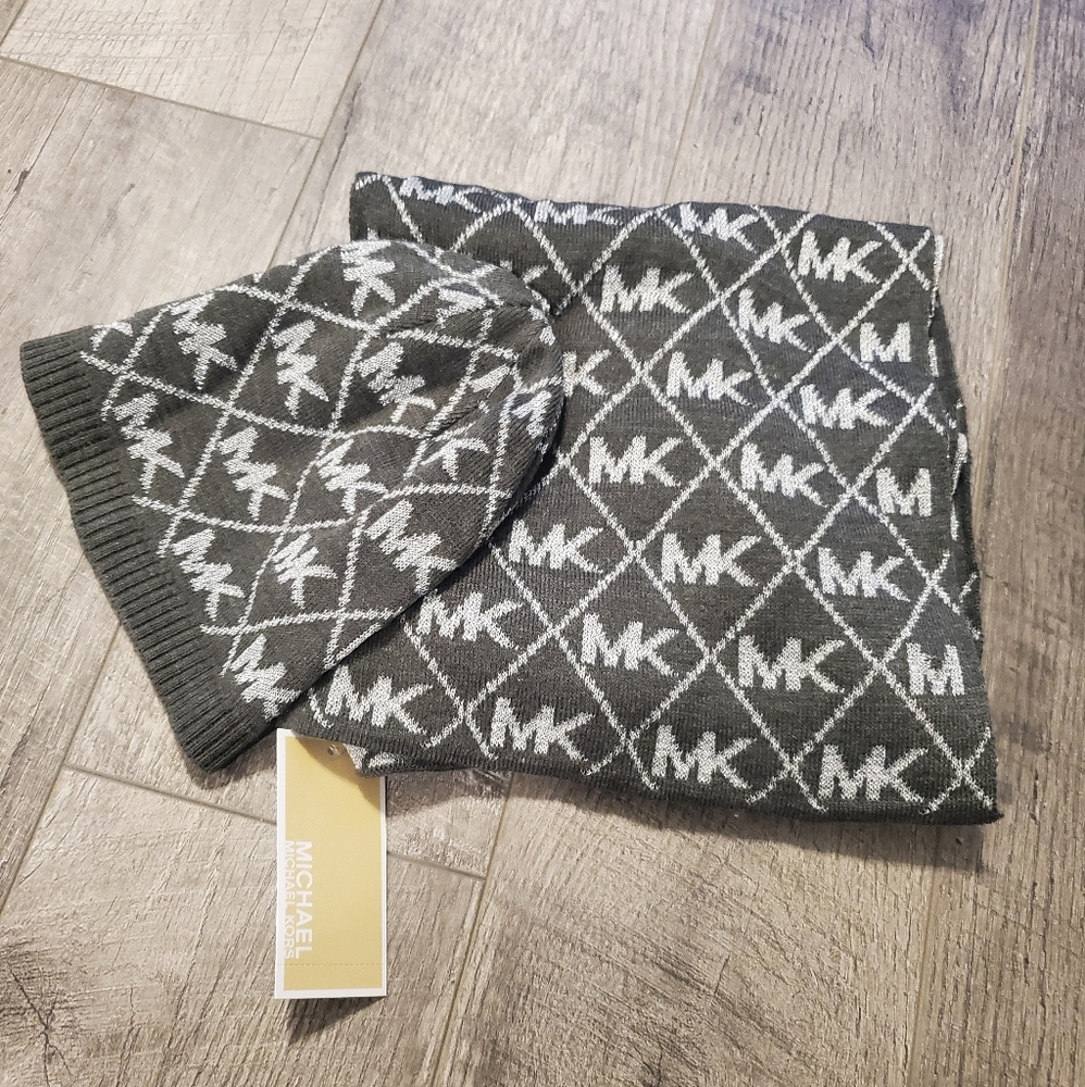 Gray Michael Kors Scarf and Hat Set